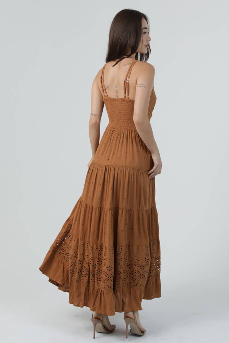Lace-Cutout V-Neck Maxi Dress
