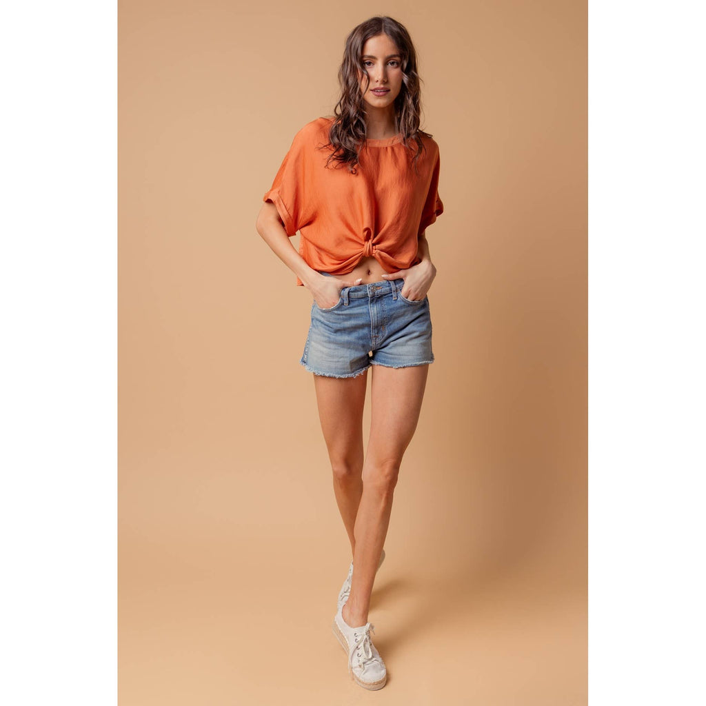 Front Knot Cropped Top with Keyhole Back