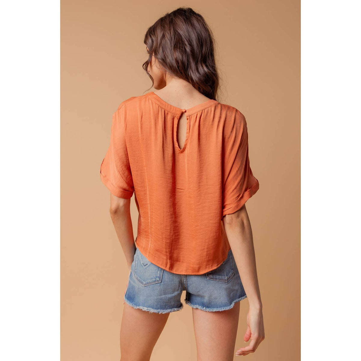Front Knot Cropped Top with Keyhole Back