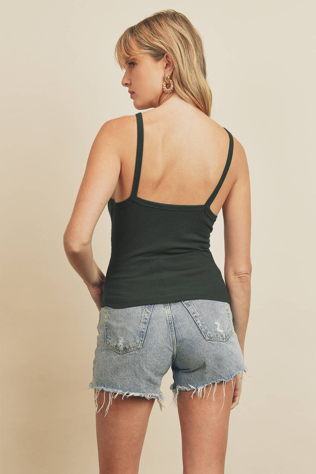 Ribbed Cami with High Front & Low Back Neckline