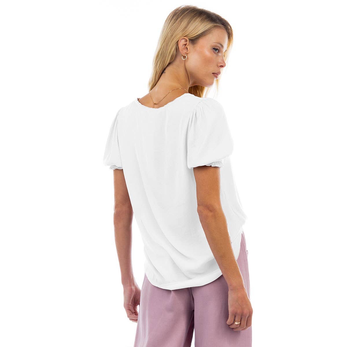 Crew Neck Short Sleeve Blouse With Piping Detail