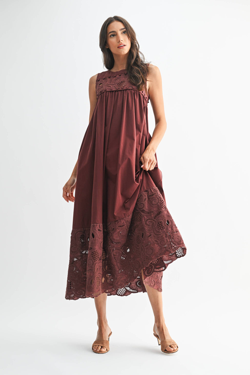 Cotton Boho Maxi Dress with Lace Details