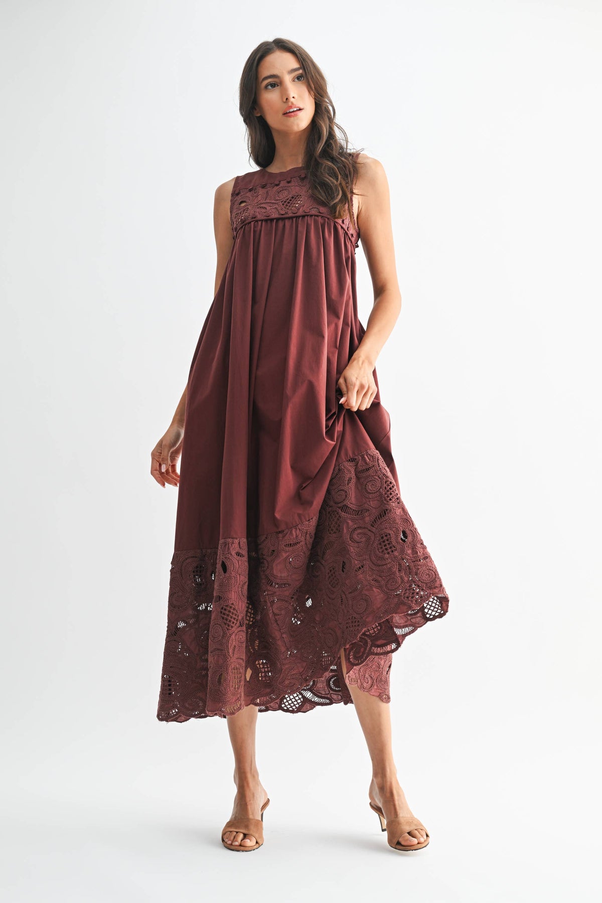 Cotton Boho Maxi Dress with Lace Details