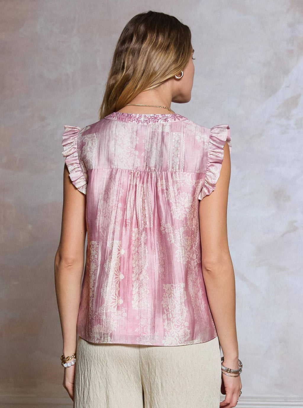 Lace Printed Embroidered Short Sleeve Blouse