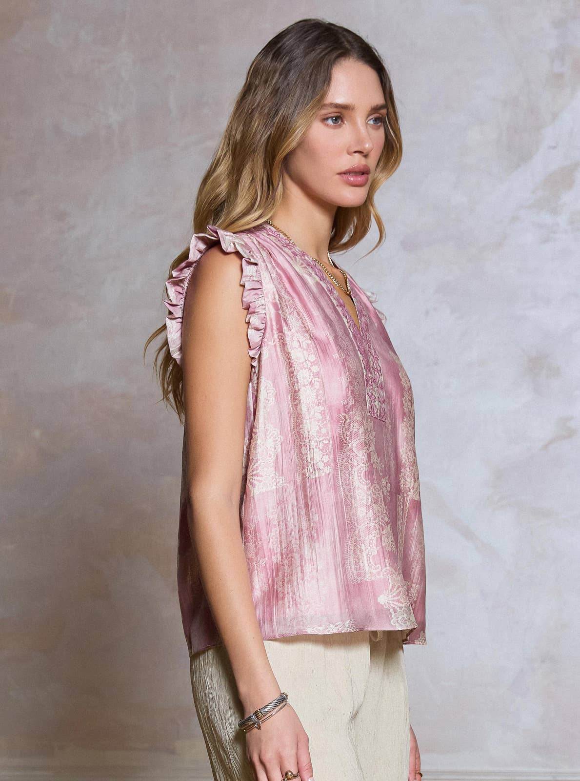 Lace Printed Embroidered Short Sleeve Blouse