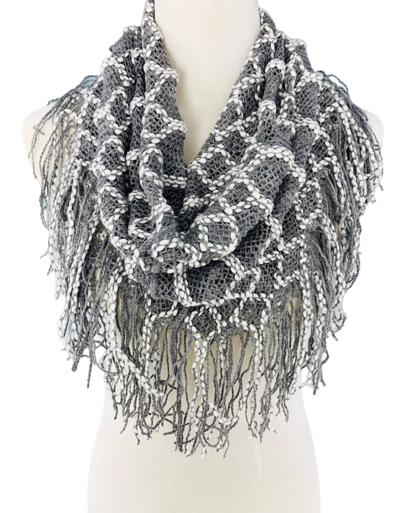 Mini Patterned Tube Infinity Scarf in White-Grey