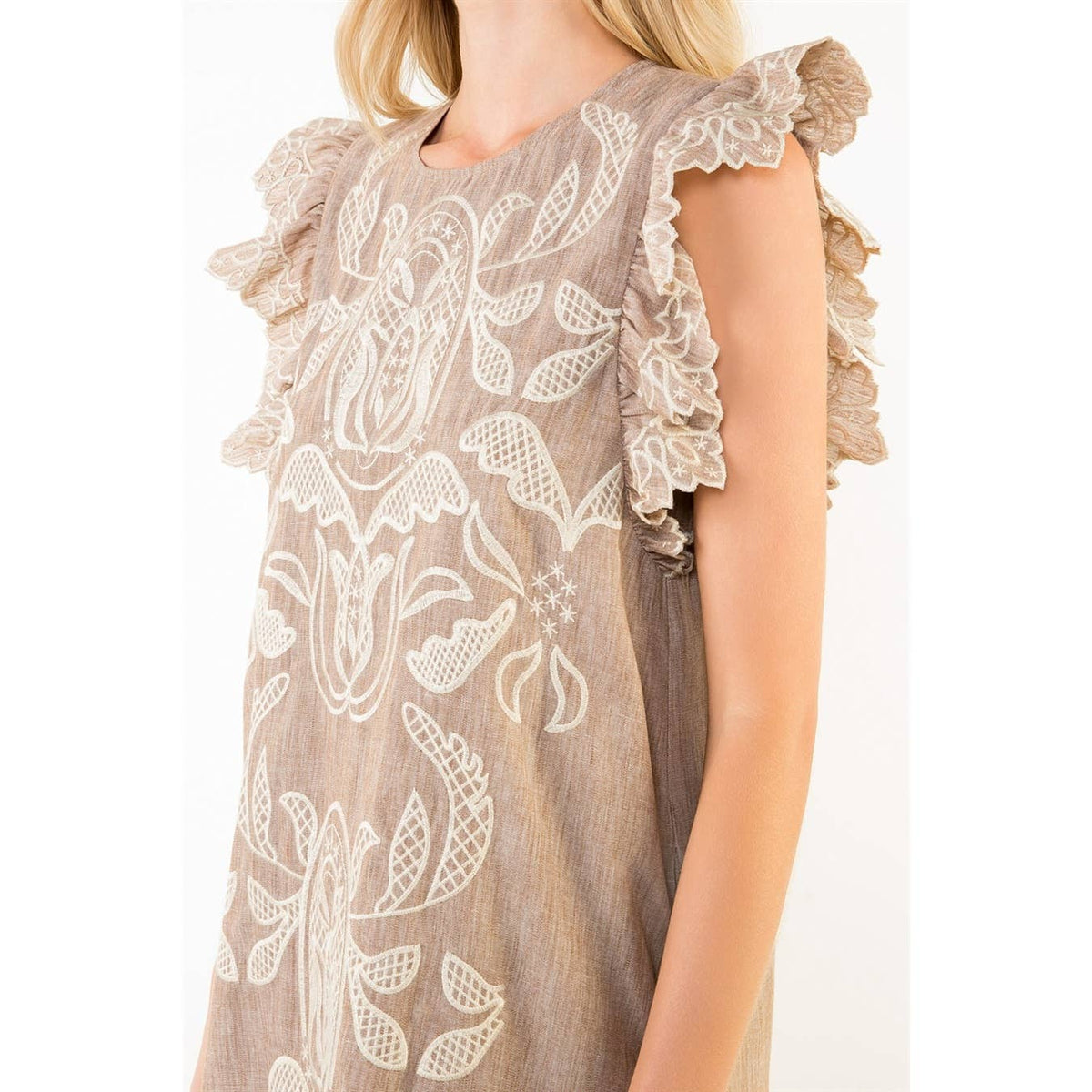 Flutter Sleeve Embroidery Detail Dress