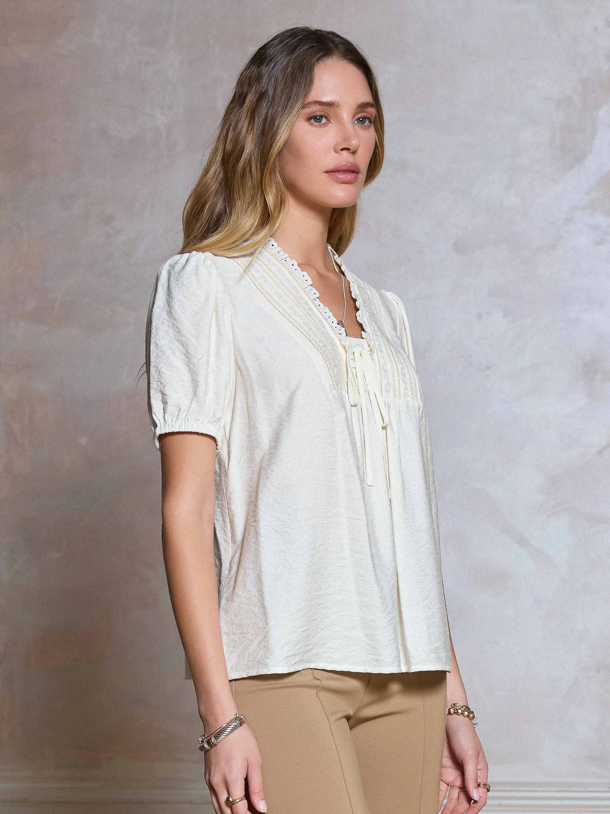 Pin Tuck Neckline Detail Blouse