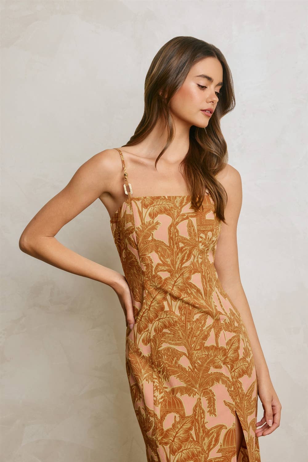 Golden Apricot Front Slit Midi Dress