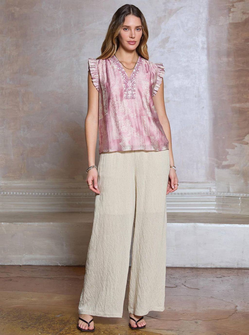Lace Printed Embroidered Short Sleeve Blouse