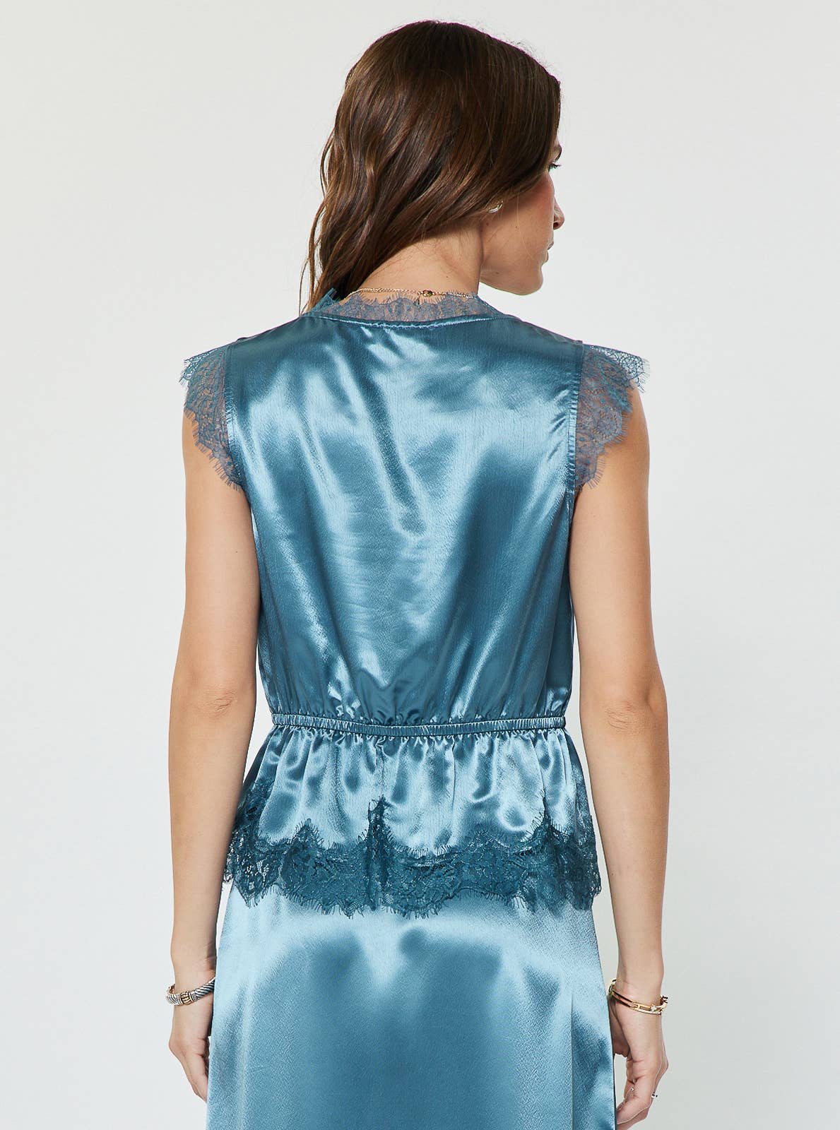 Lace Trim Cap Sleeve Peplum Top