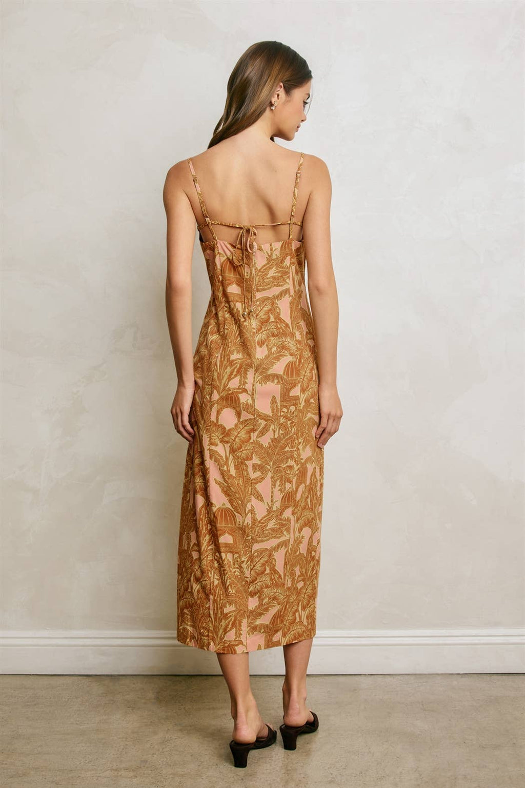 Golden Apricot Front Slit Midi Dress