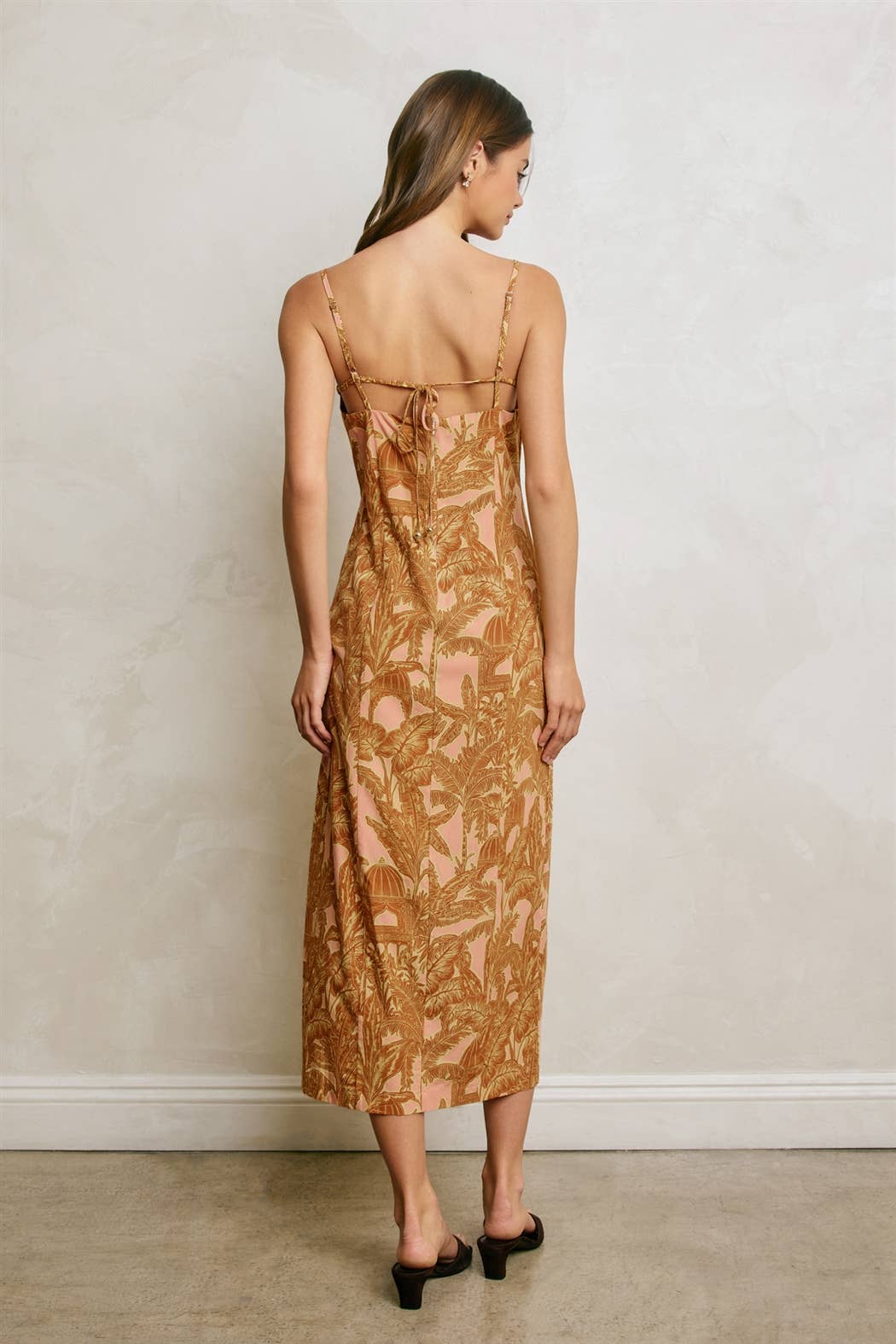 Golden Apricot Front Slit Midi Dress