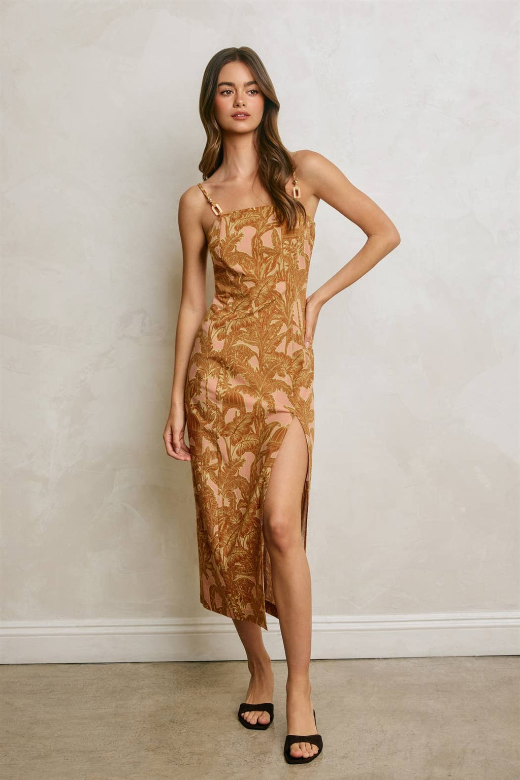 Golden Apricot Front Slit Midi Dress