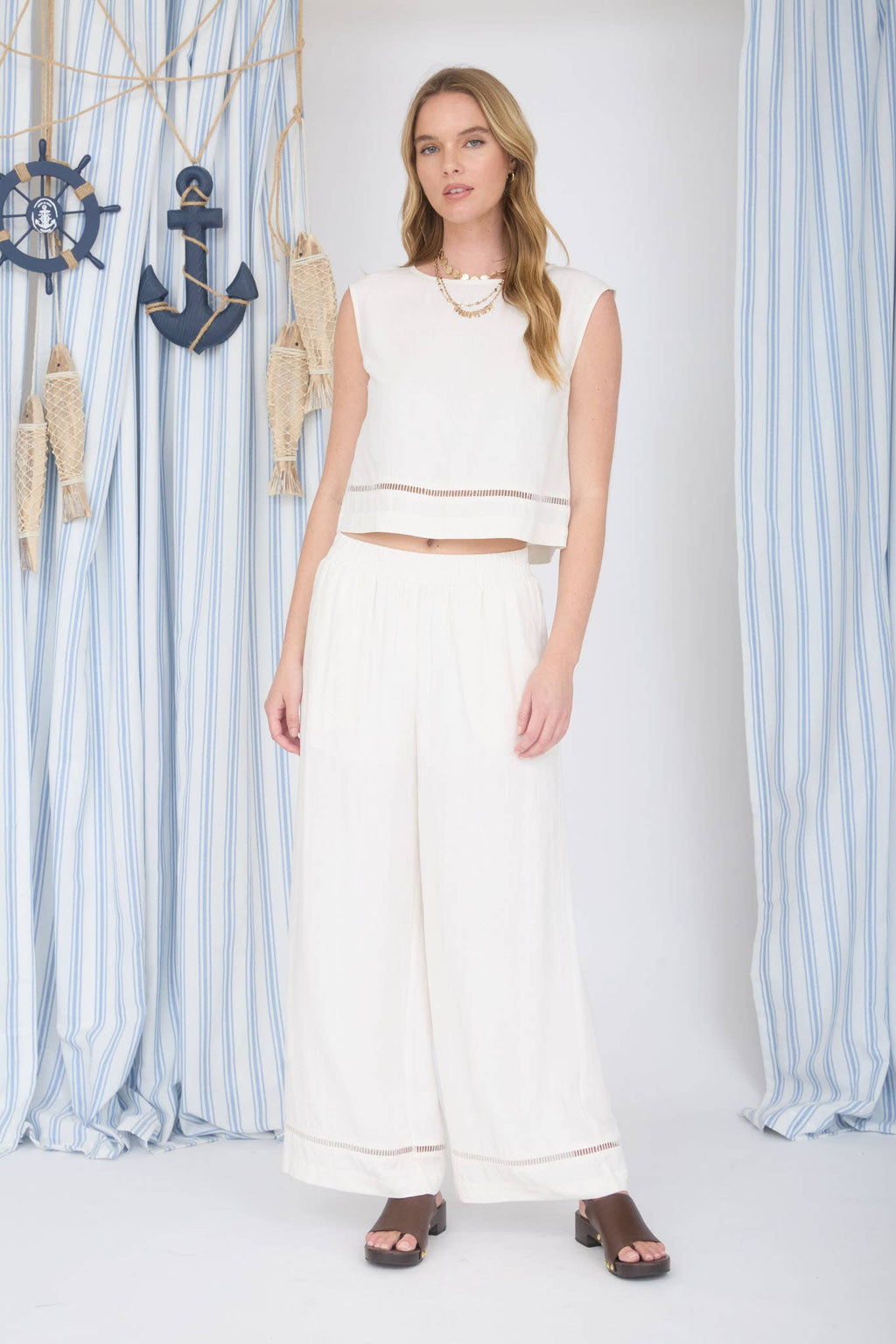 Ladder-Lace Wide-Leg Pants