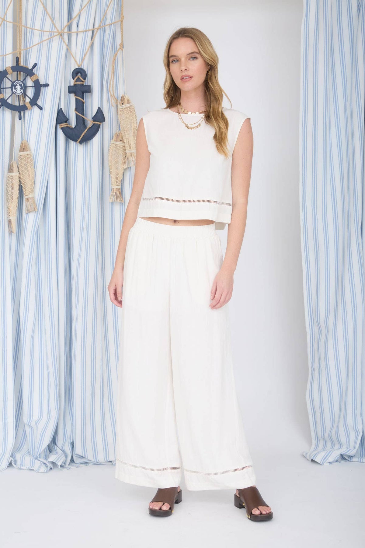 Ladder-Lace Wide-Leg Pants