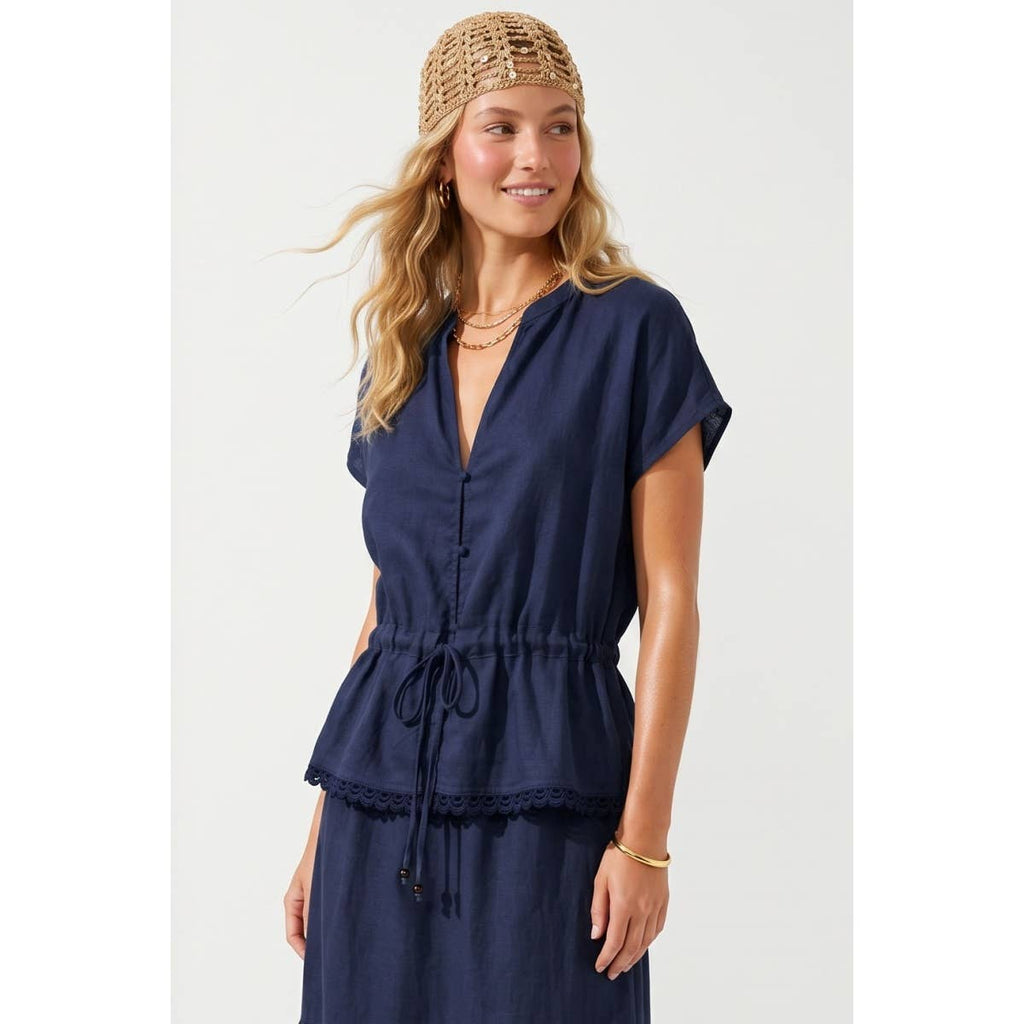 Scallop Hem Drawstring Blouse