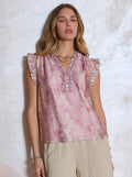 Lace Printed Embroidered Short Sleeve Blouse