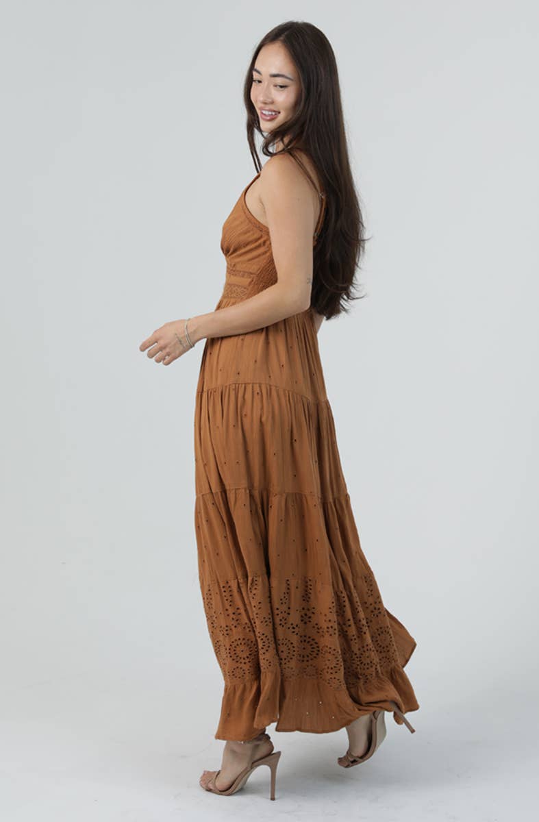 Lace-Cutout V-Neck Maxi Dress