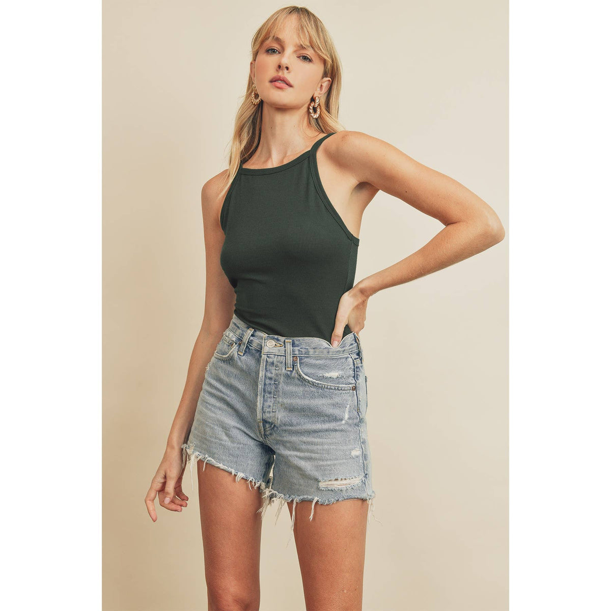 Ribbed Cami with High Front & Low Back Neckline