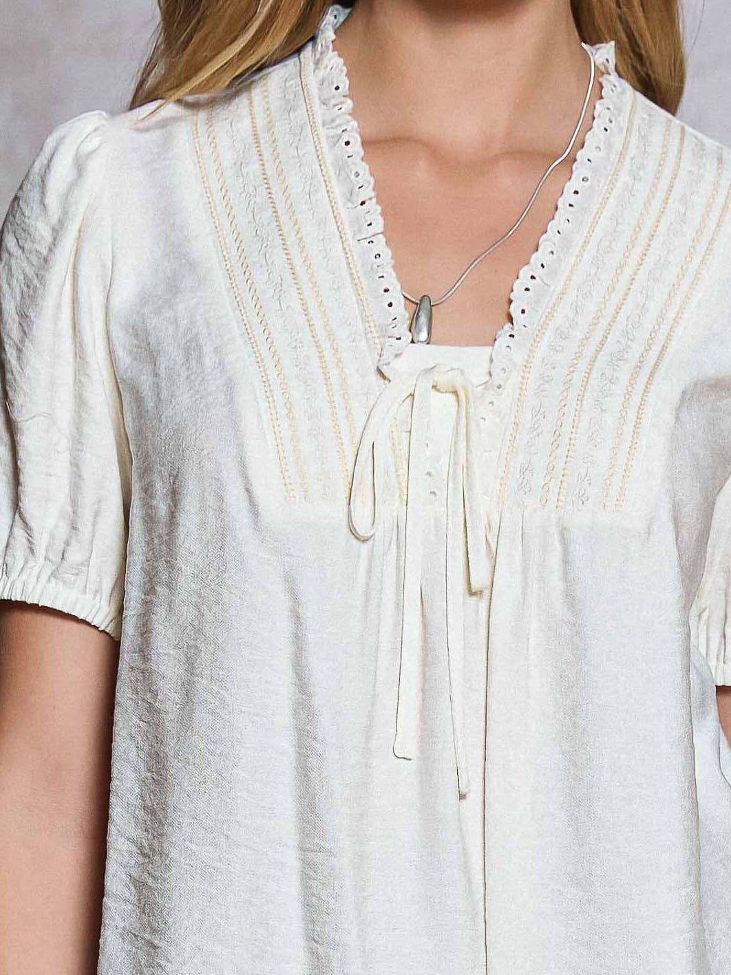 Pin Tuck Neckline Detail Blouse