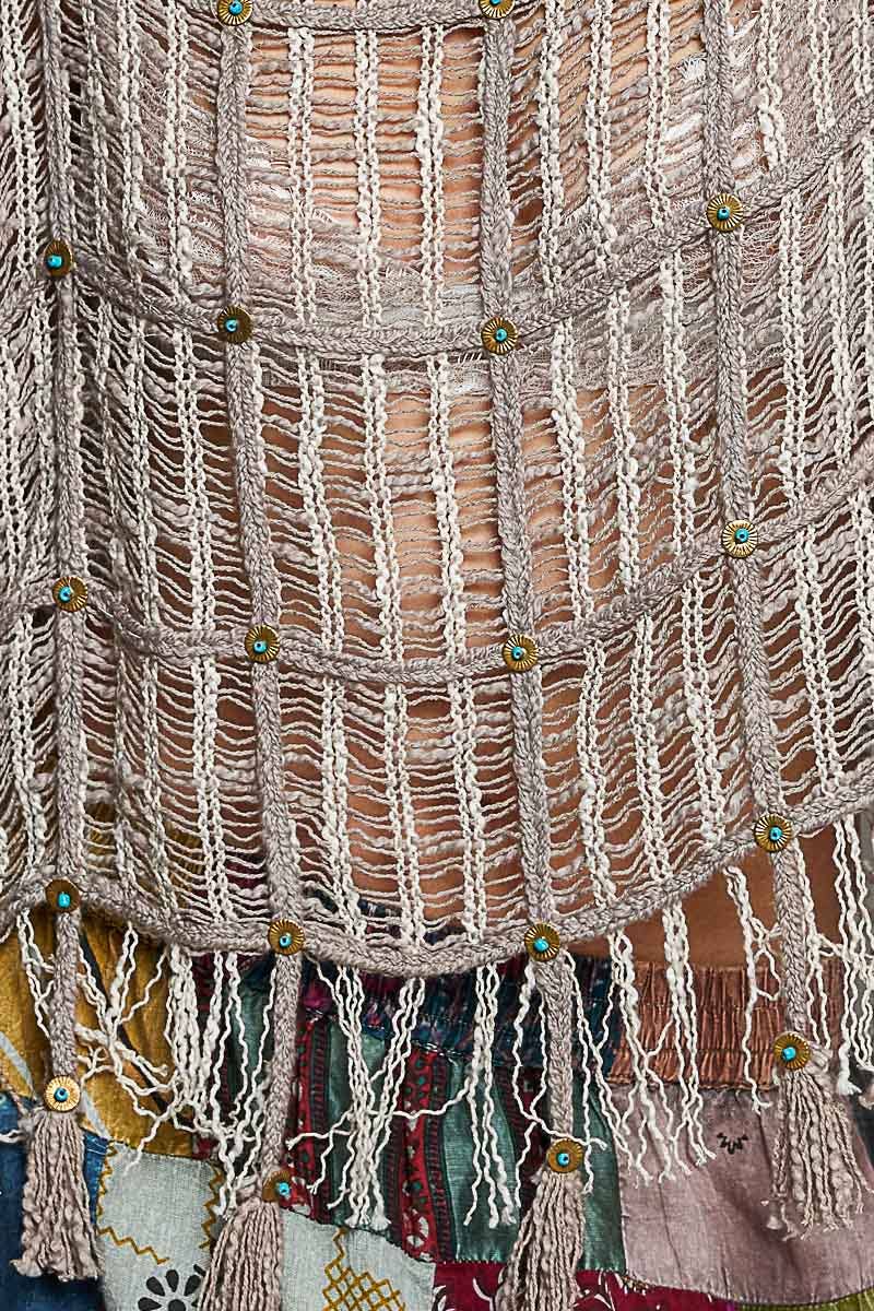 Boho Tassel Rivet Accent Round Neck Short Sleeve
