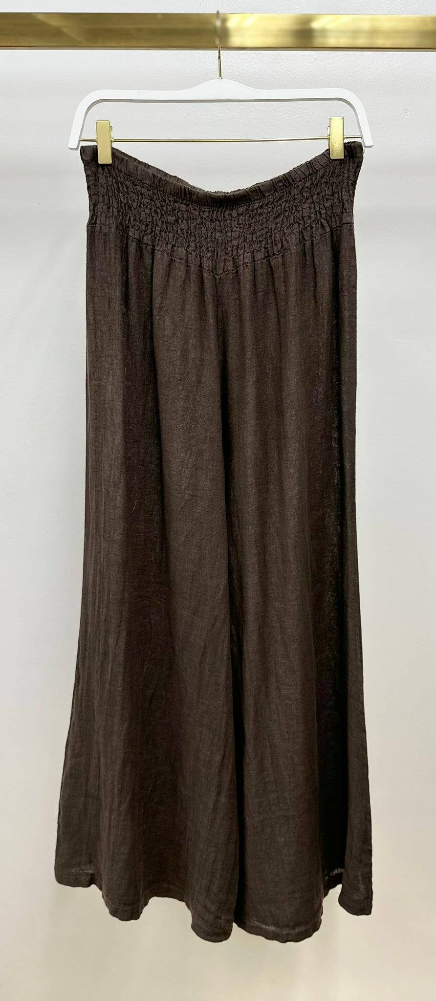 Smocked-Waist Linen Palazzo Pants