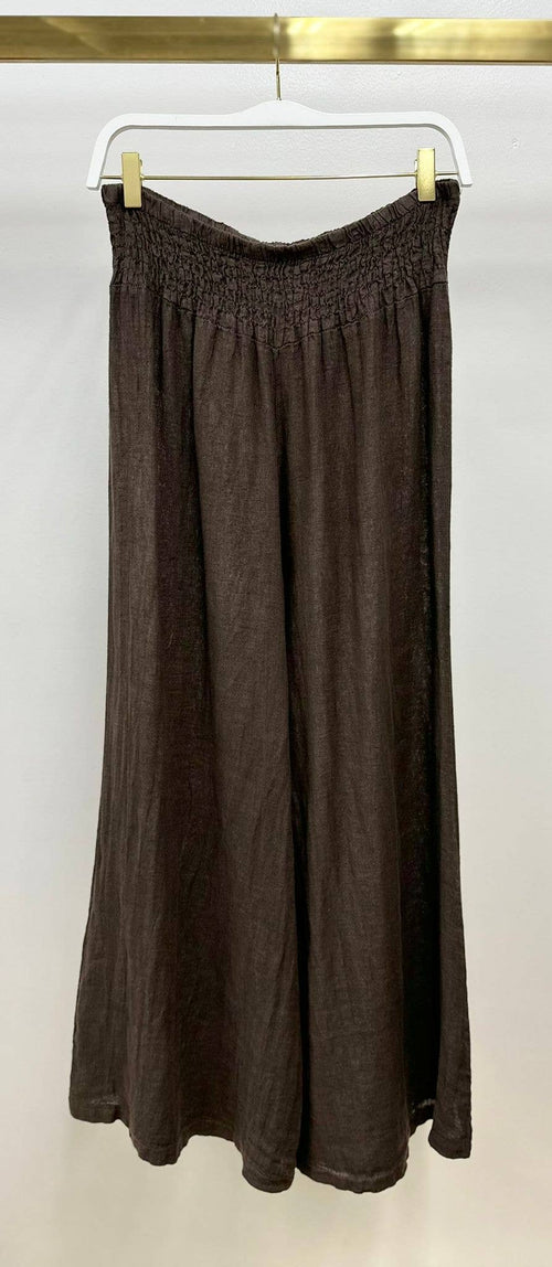 Smocked-Waist Linen Palazzo Pants