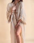Liora Kimono – Embroidered Long Kimono Robe with Tassel Trim