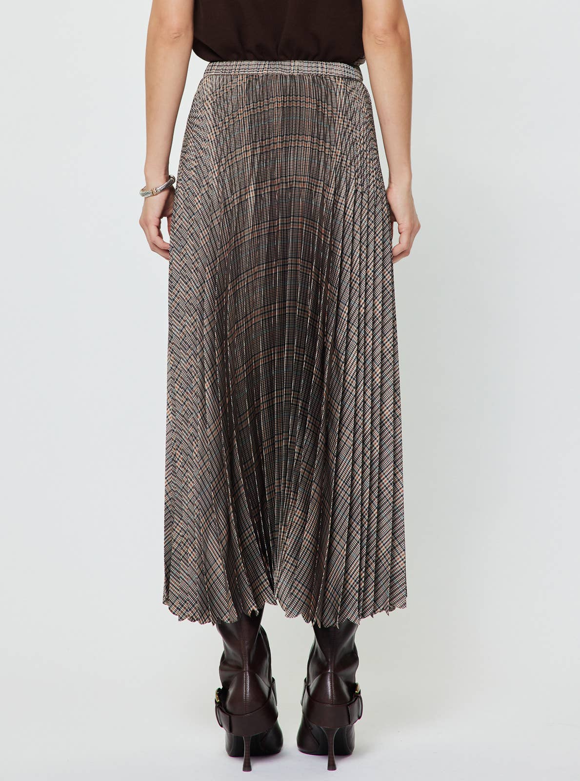 Plaid Pleated Midi Skirt