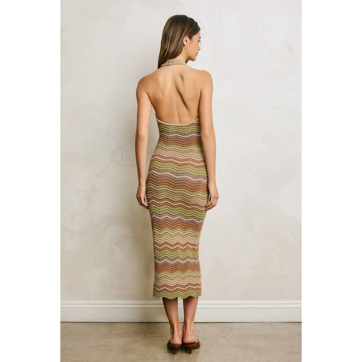 Metallic Chevron Stripe Halter Knitted Dress