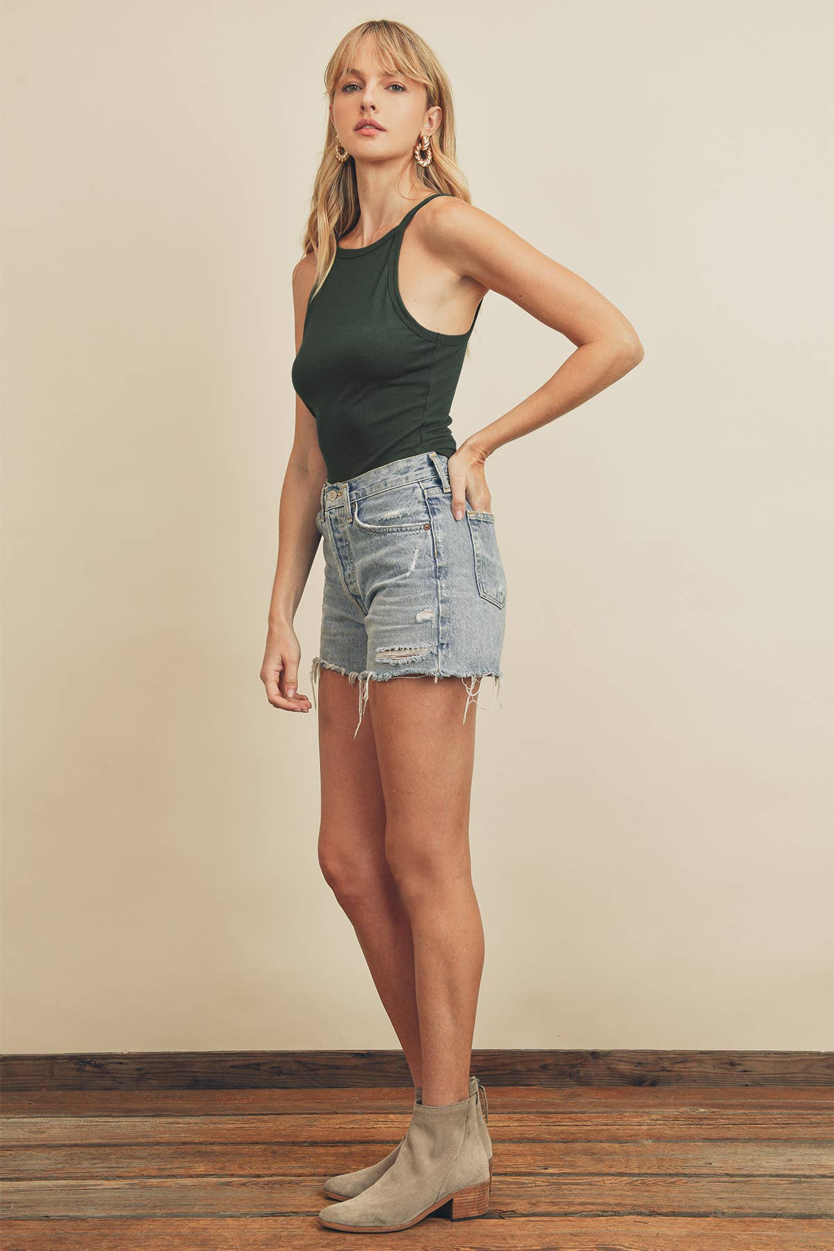 Ribbed Cami with High Front & Low Back Neckline
