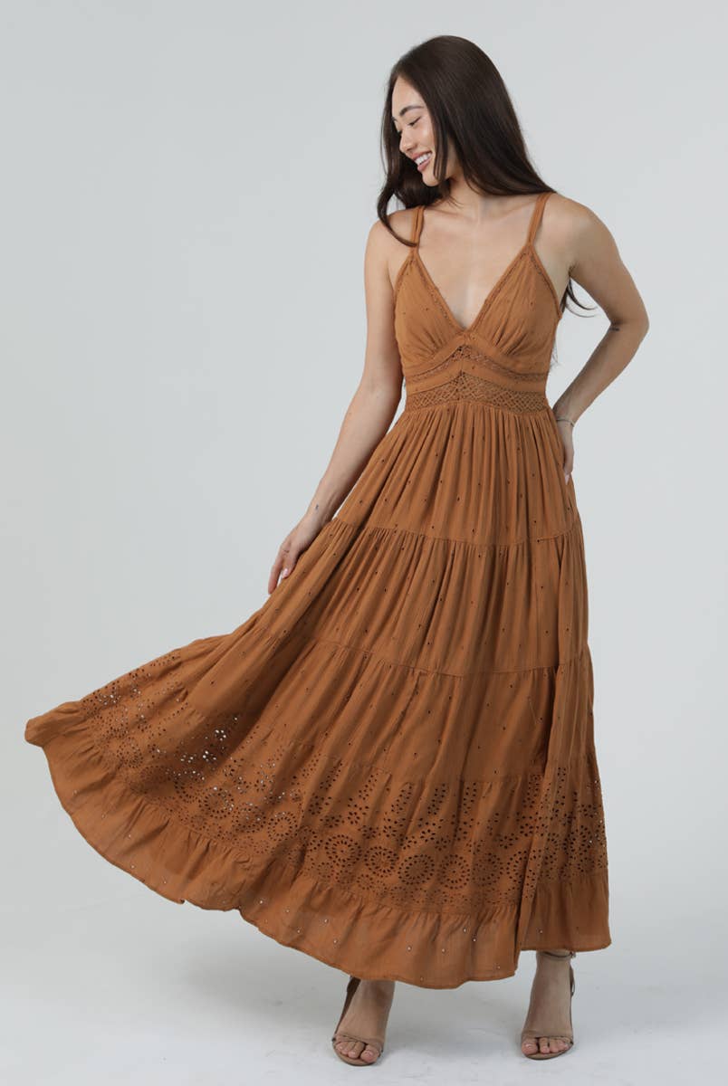 Lace-Cutout V-Neck Maxi Dress