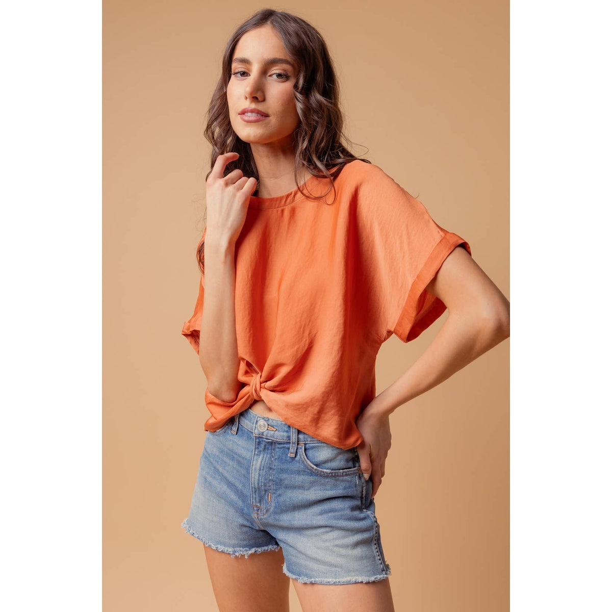 Front Knot Cropped Top with Keyhole Back
