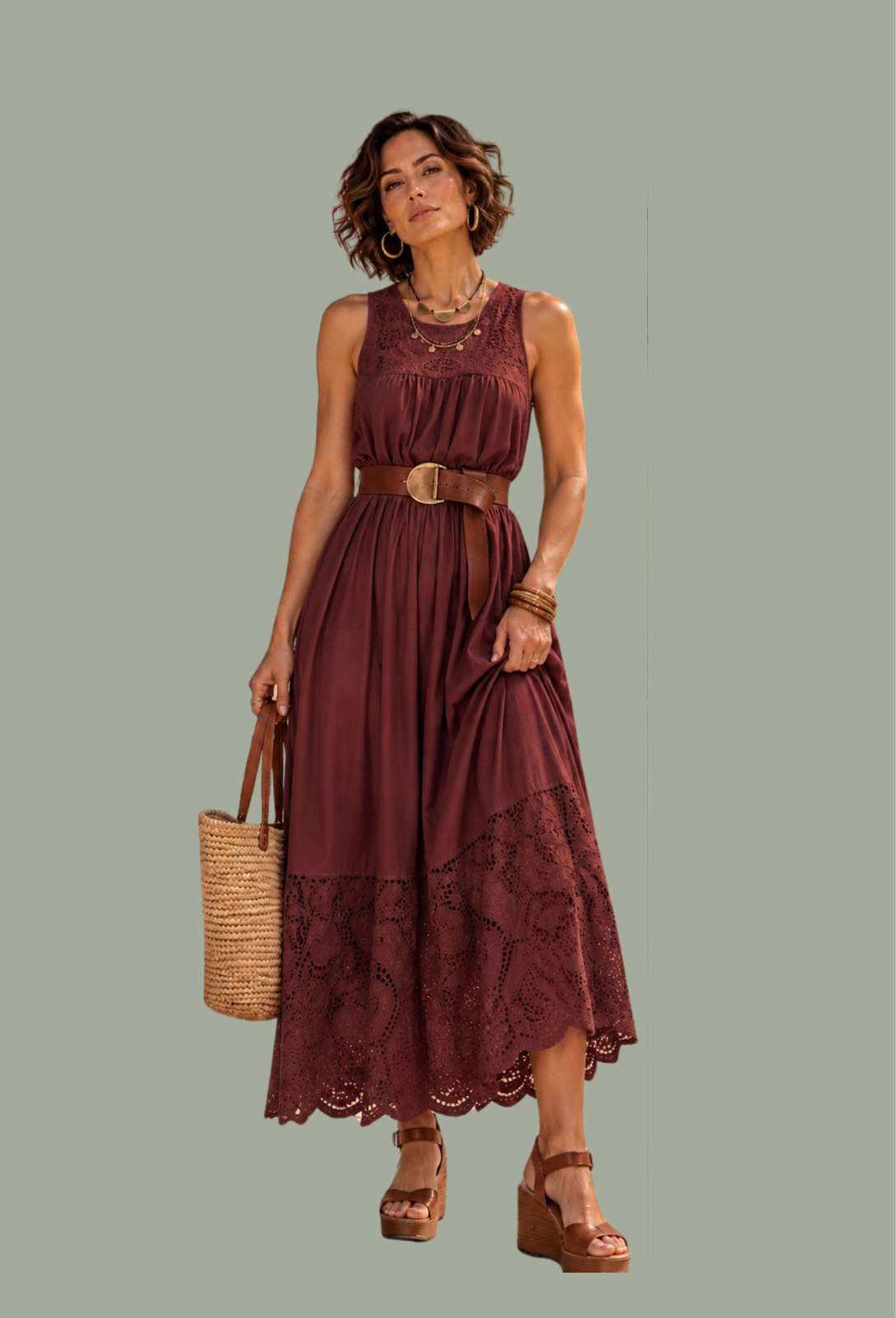 Cotton Boho Maxi Dress with Lace Details
