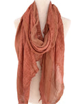Textured Gauze Scarf Shawl – Soft Washed Colorblock Wrap with Subtle Distressed Dye & Raw Fringe Edges