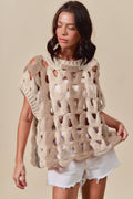 Color Block Open Knit Sweater Vest Top