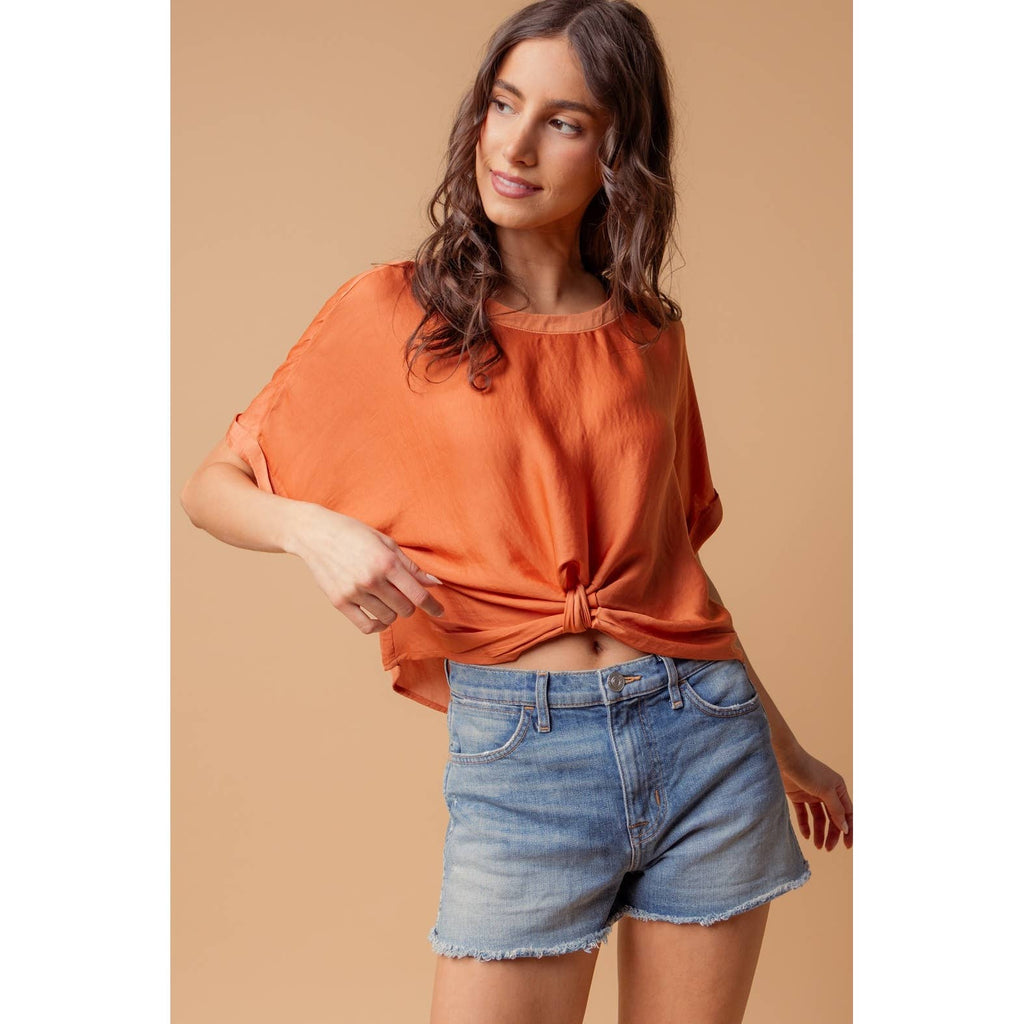 Front Knot Cropped Top with Keyhole Back
