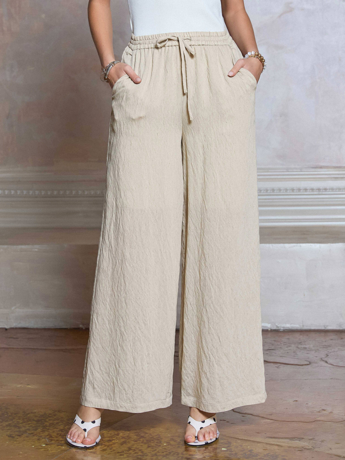 Crinkle Textured Drawstring Pants