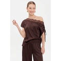 Draped Off Shoulder Lace Trim Blouse