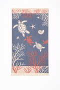 Turtle Cotton Muslin Beach Towel - Navy/Coral