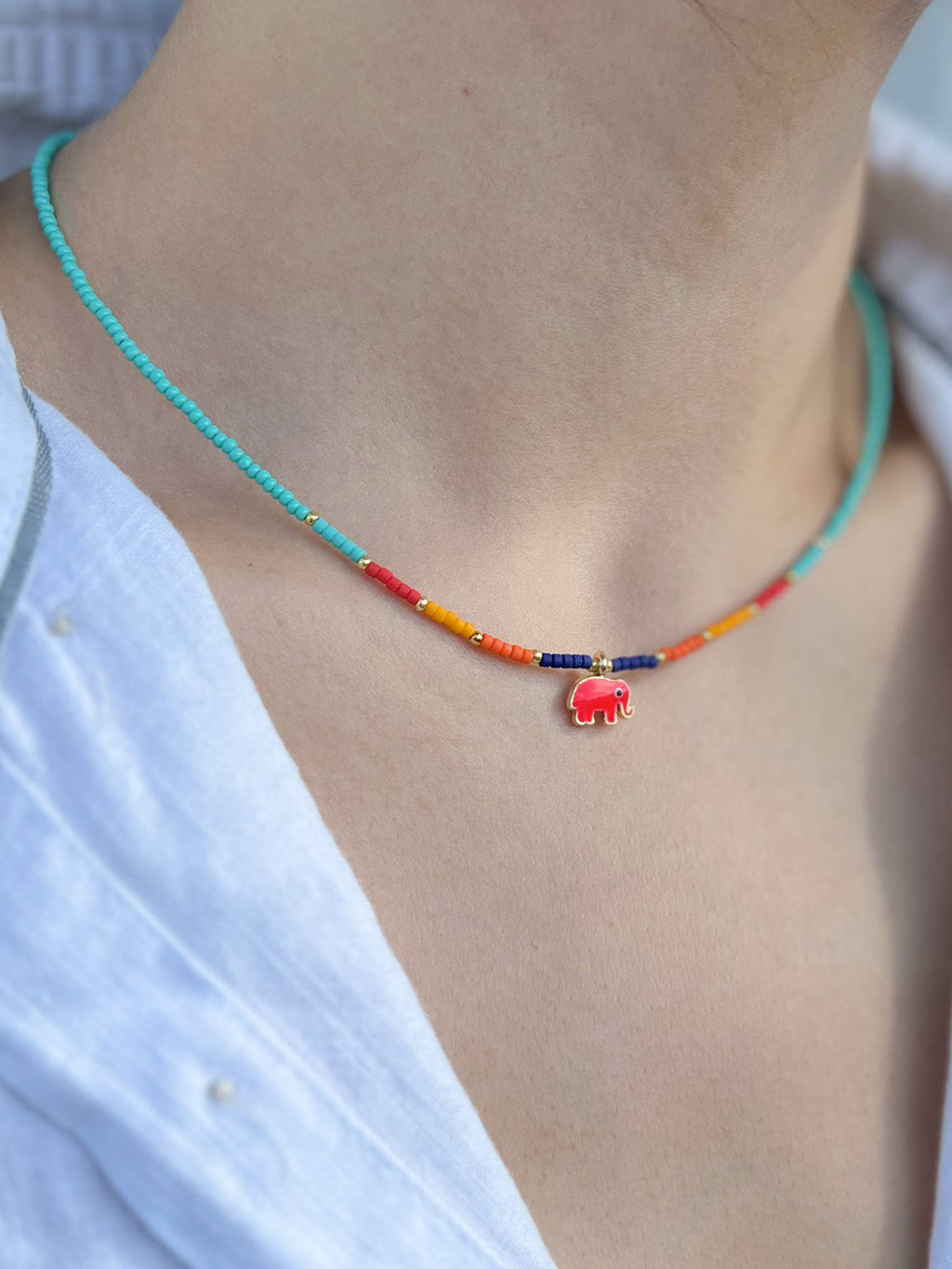 Beaded Necklace with Charm, Fish Necklace, Cute Necklace