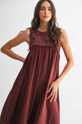 Cotton Boho Maxi Dress with Lace Details