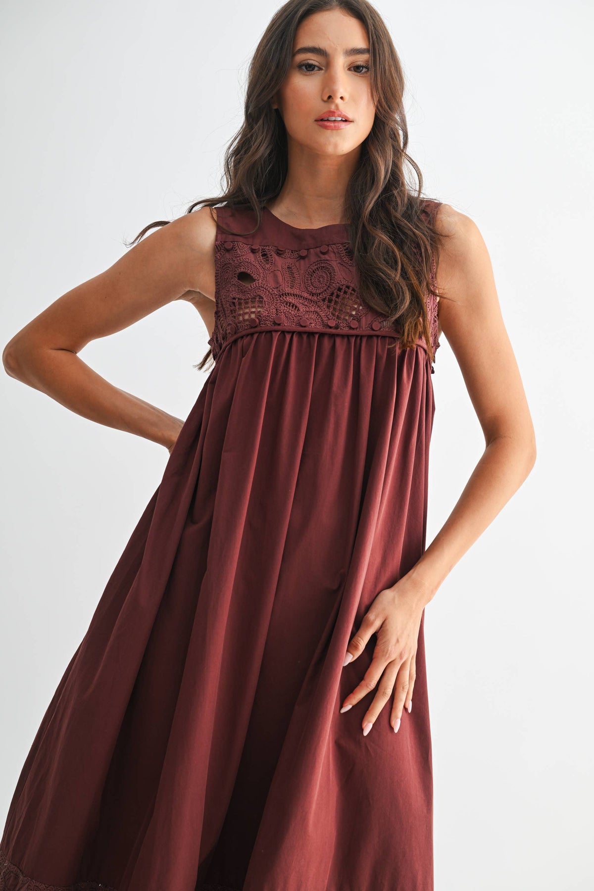 Cotton Boho Maxi Dress with Lace Details