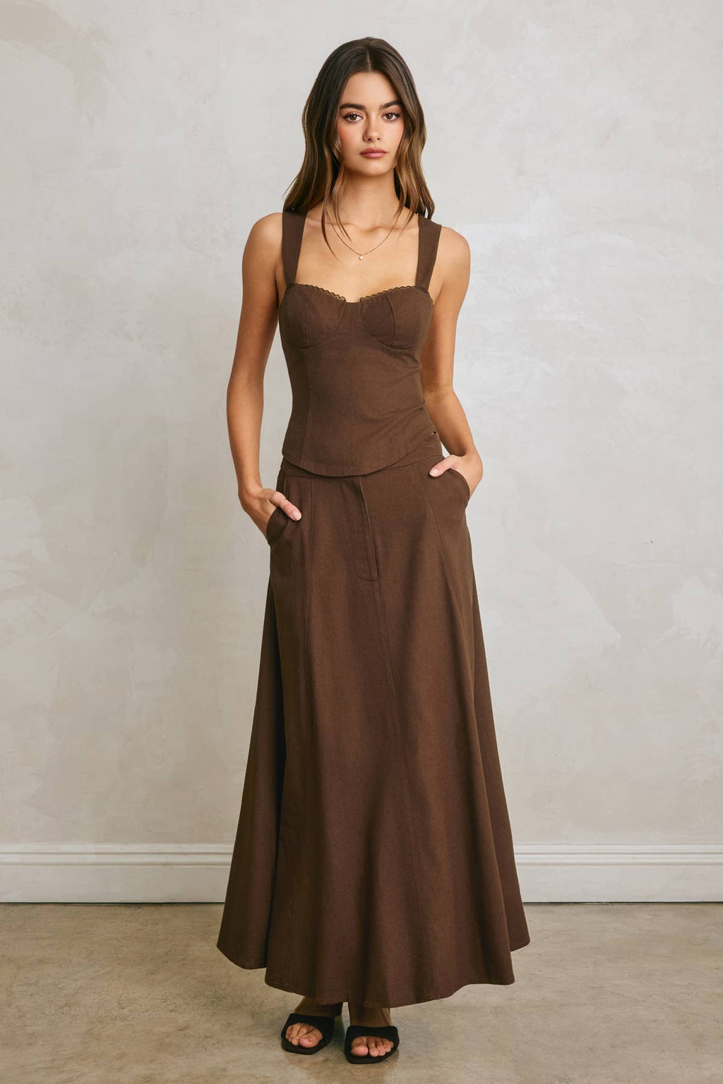 Flared Linen Maxi Skirt
