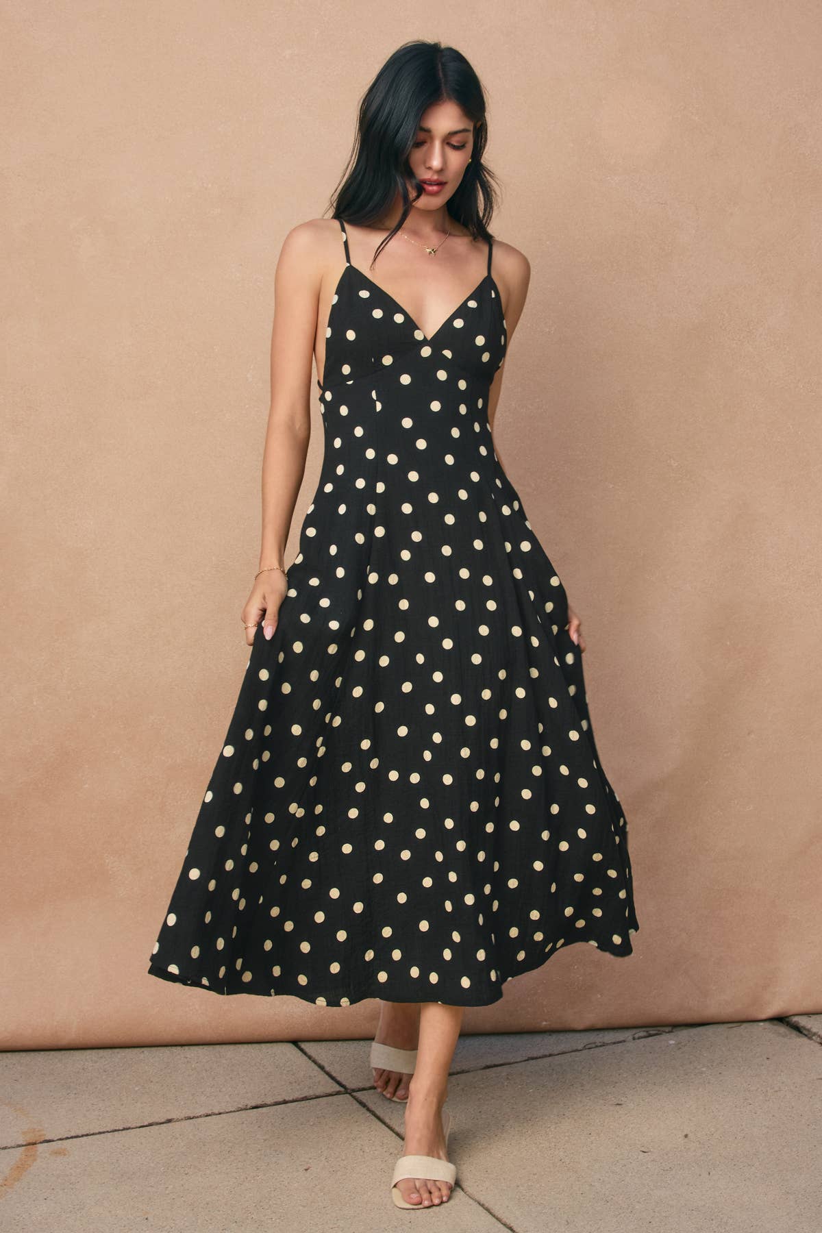 Polka Dot Triangle Open Back Dress