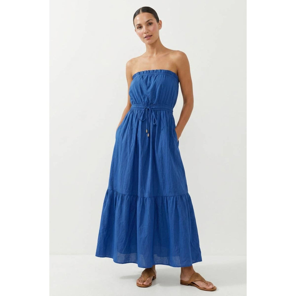 Strapless Drawstring Waist Maxi Dress