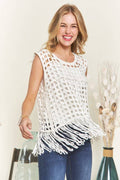Fishnet Cover-Up Top with Fringe Hem
