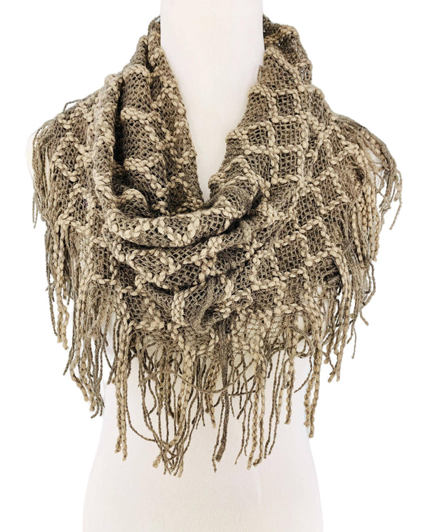Mini Patterned Tube Infinity Scarf in Brown