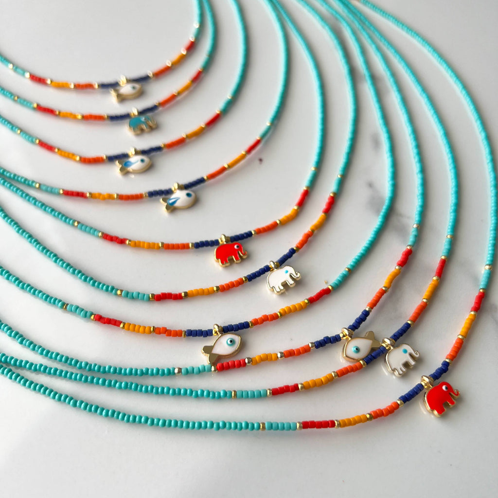 Beaded Necklace with Charm, Fish Necklace, Cute Necklace